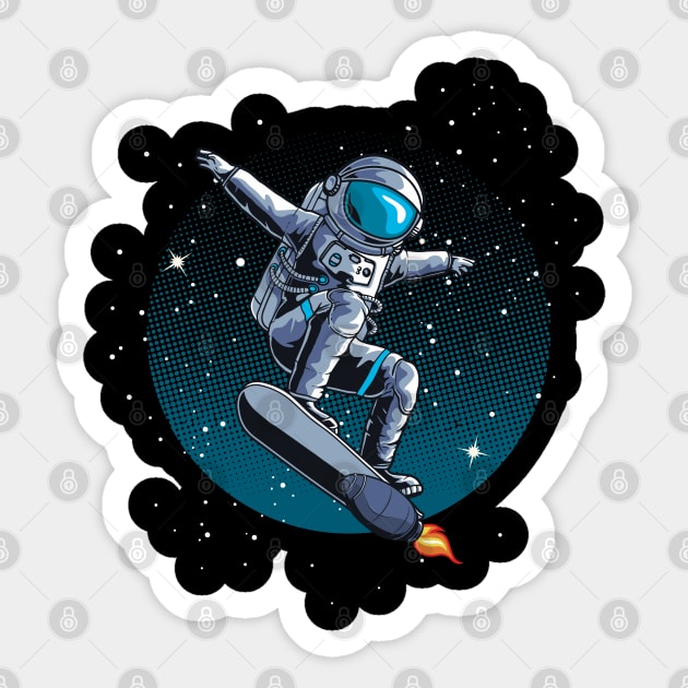 Astronaut skateboarding in space Sticker by Danemilin